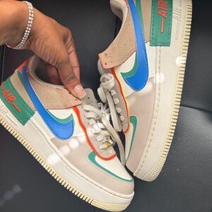 Nike Air Force 1 Beige with Blue and Green Accents